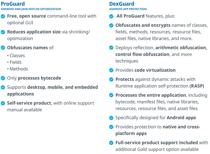 proguard v dexguard comparison table