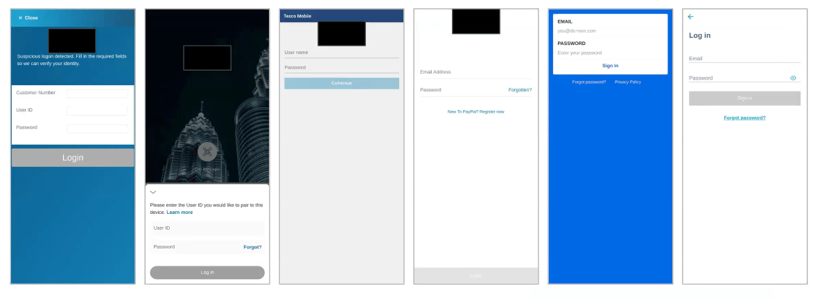 Figure 5: Hookbot malware can simulate the screens of many popular financial apps.