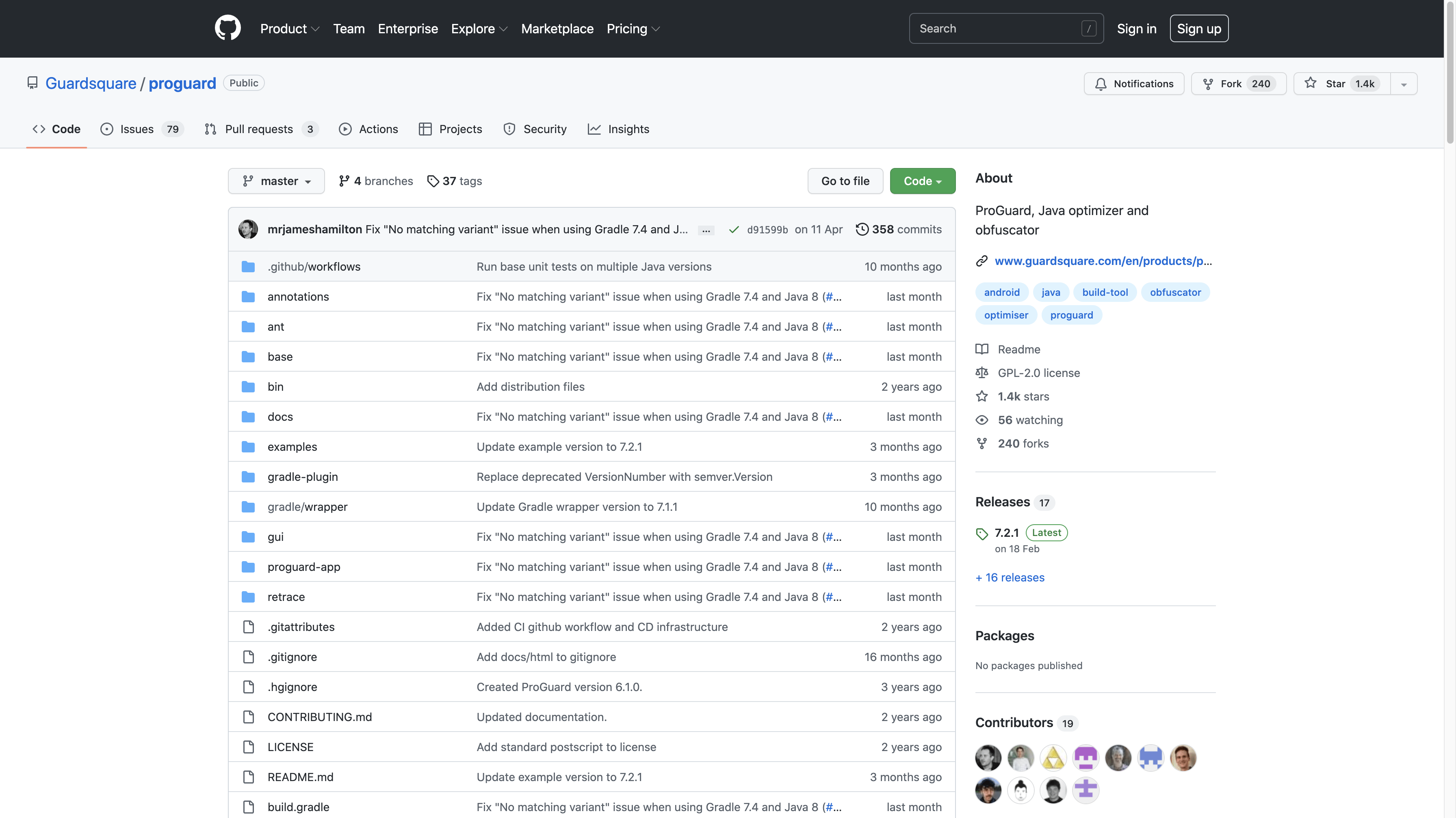 Screenshot of the ProGuard® repository on GitHub