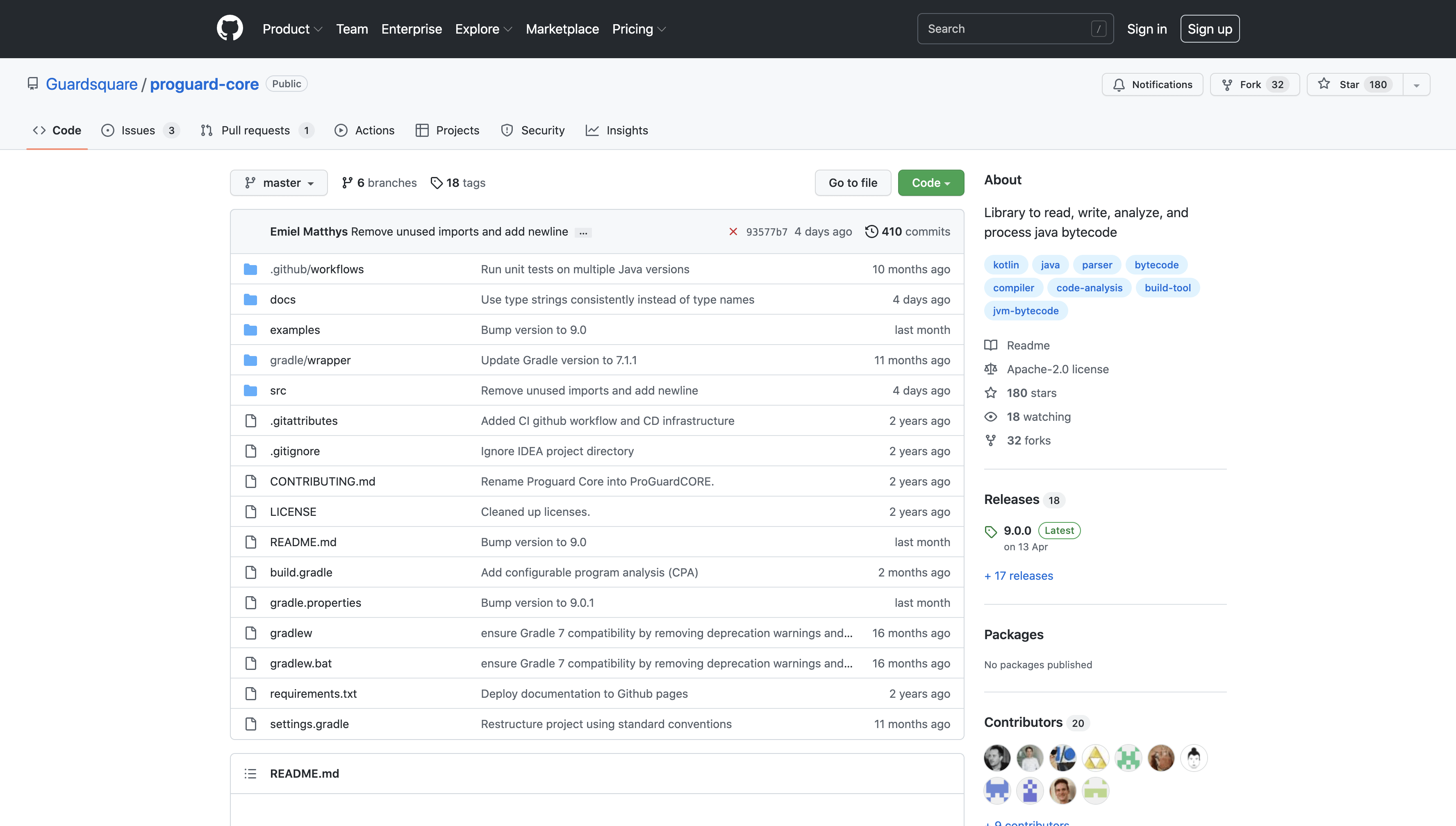 Screenshot of ProGuardCORE repository on GitHub